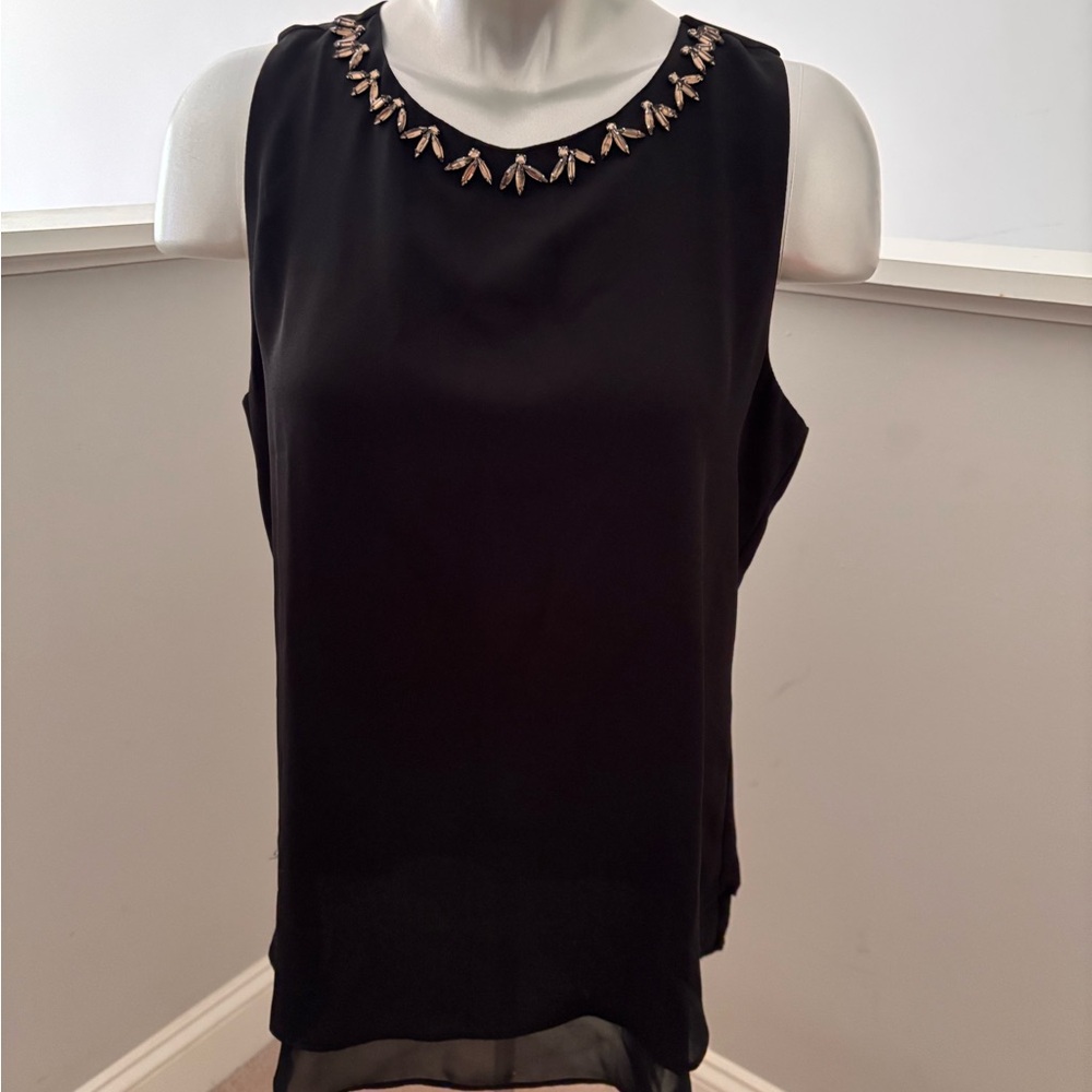 Violet + Claire Black Sleeveless Top with Embellished Neckline